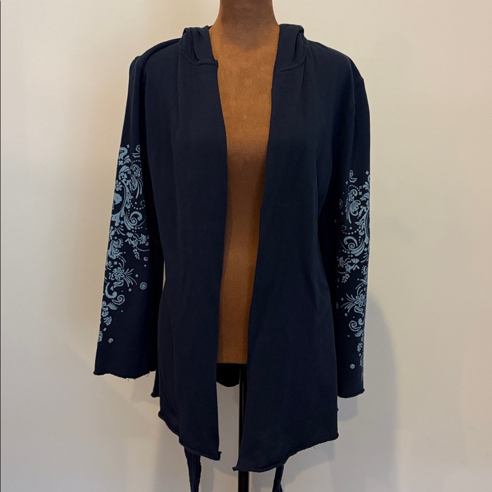 Navy Cotton Wrap Sweater Embroidered Garment - S - Picture 6 of 8